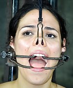 Cuffed, metal-gagged, nose-hooked, dildoed